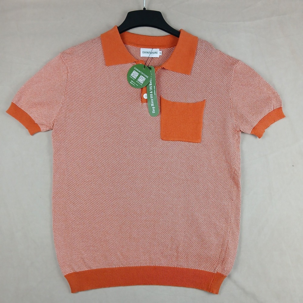 OXKNIT XL Mens Polo Sweater Knit NWT Orange 21x27 **Fits A Small **